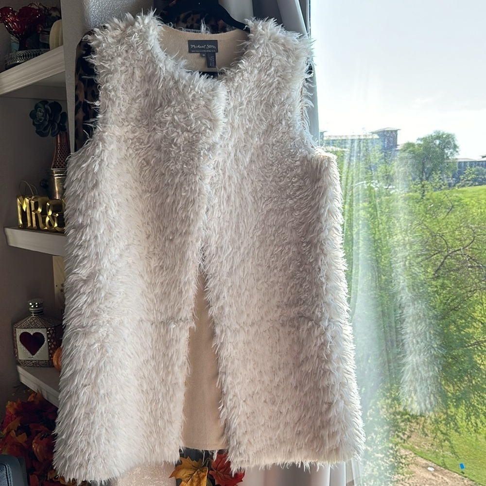 Michael Stars Faux Fur faux suede Reversible Vest open front pockets cream sz M